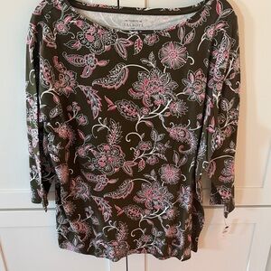 NWT Talbots brown and Pink Floral Long Sleeve Top